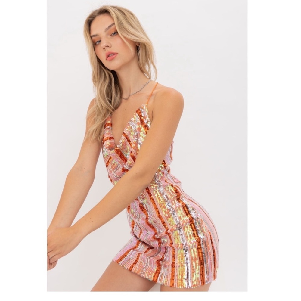 Sequin Striped Mini Dress